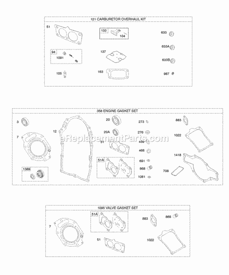 Carburetor Overhaul Kit Engine  Valve Gasket Sets Diagram and Parts List for 613177-0114-E1  Briggs and Stratton Engine